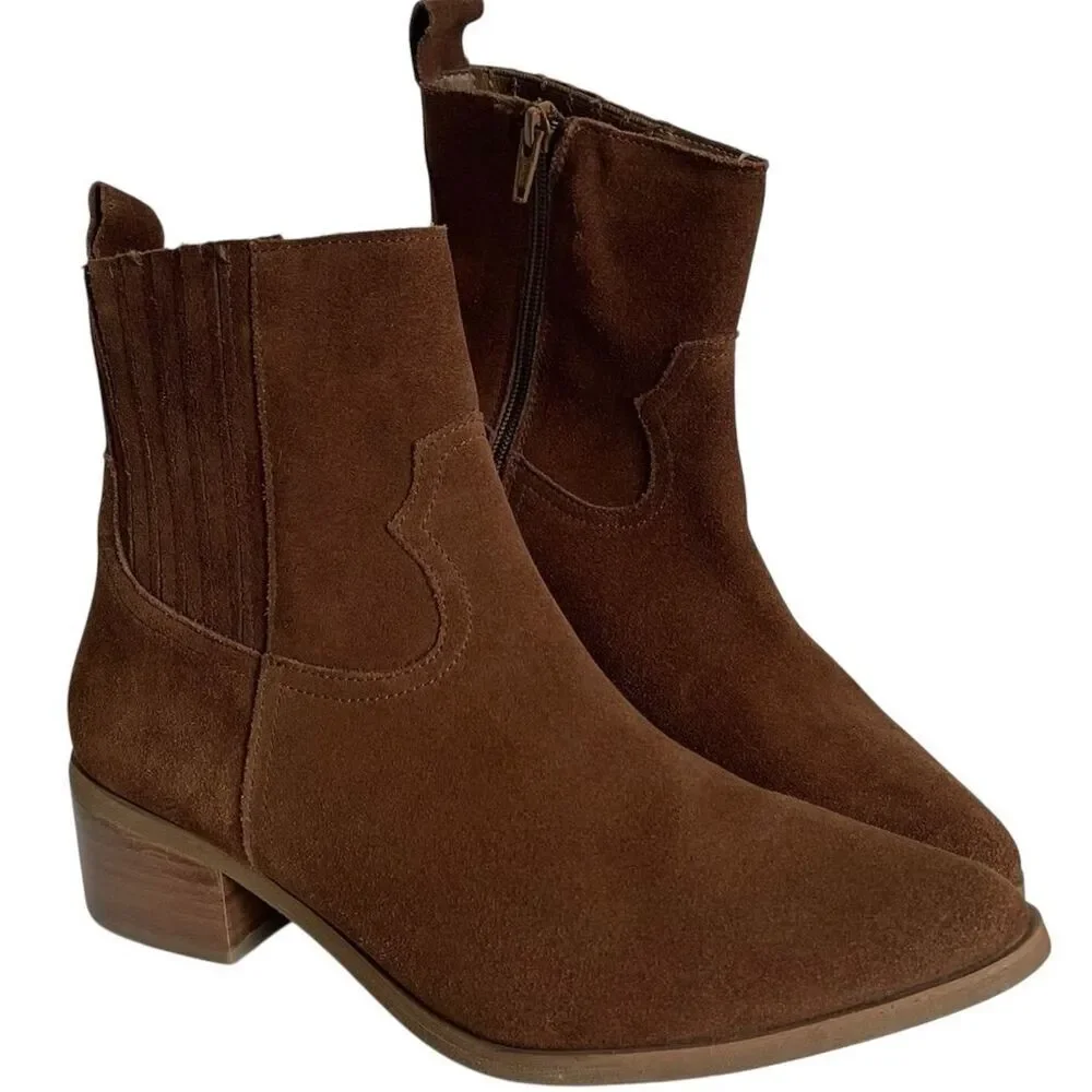 Steven by Steve Madden Wayland Western Ankle Booties Brown Suede Size 10M
